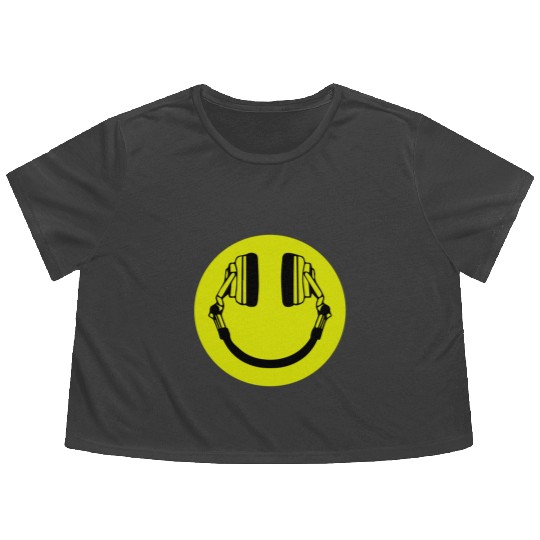 Headphone Smiley Acid House Cans MUSIC RAVE WEED D Flowy Cropped Tees