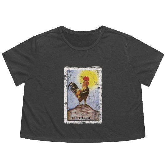 El Gallo Mexican Loteria Bingo Card Flowy Cropped Tees