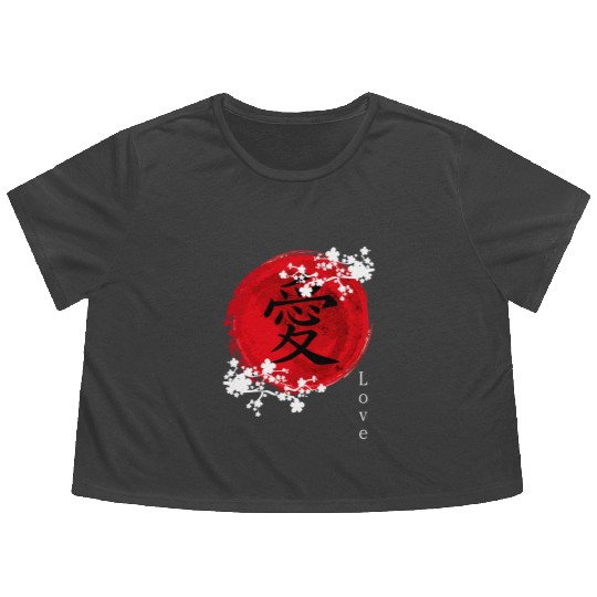 Japanese Kanji Love - Sakura Cherry Blossom Flowy Cropped Tees