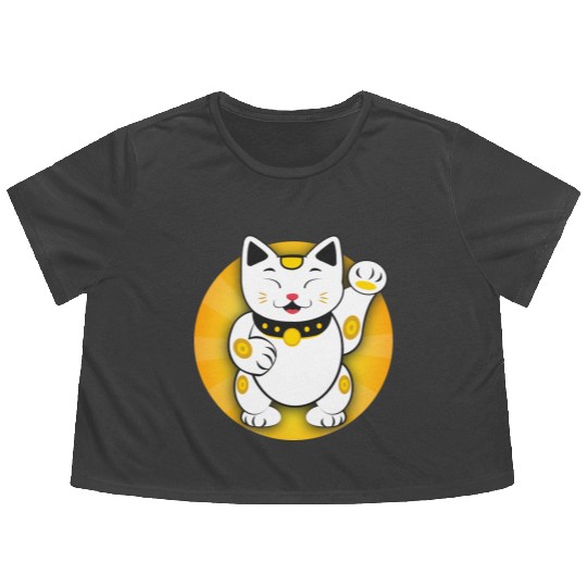 Maneki Neko - Japanese Lucky Cat Flowy Cropped Tees