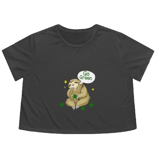 go green marijuana sloth Flowy Cropped Tees