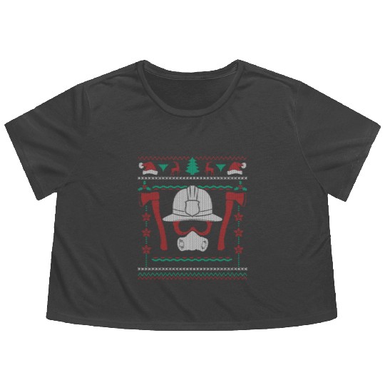 Ugly Christmas Firefighter Xmas Gift & Present Flowy Cropped Tees