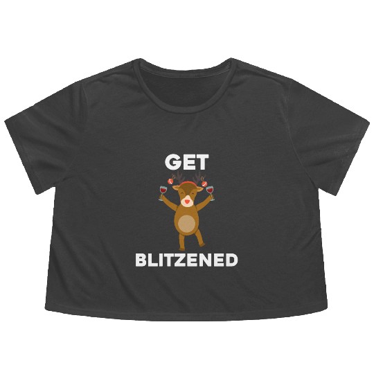 Funny Christmas Drinking Get Blitzened Flowy Cropped Tees