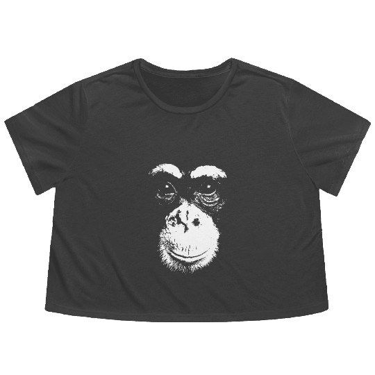 Abstract Monkey Portrait in Black and White Flowy Cropped Tees