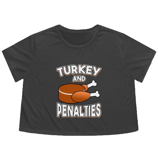 Turkey and Penalties Hockey Gift Thanksgiving Flowy Cropped Tees
