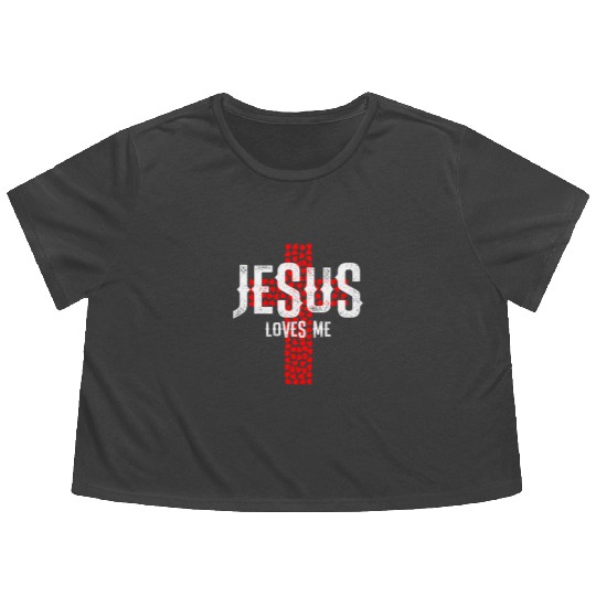 Jesus Loves Me | Religion Church Pray Gift Flowy Cropped Tees