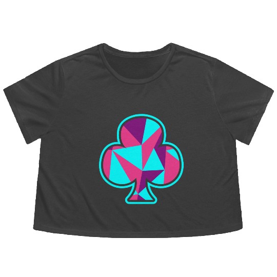 Playing card clover gift game player poker neon Flowy Cropped Tees