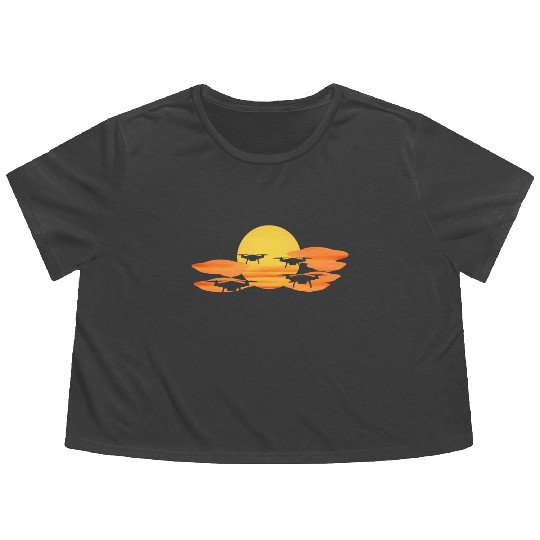Drones in Sunset or Sunrise the Drone Flowy Cropped Tees