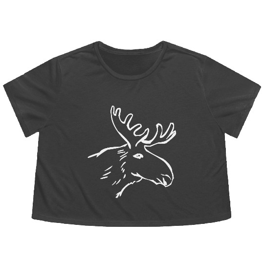 Moose Illustration Flowy Cropped Tees