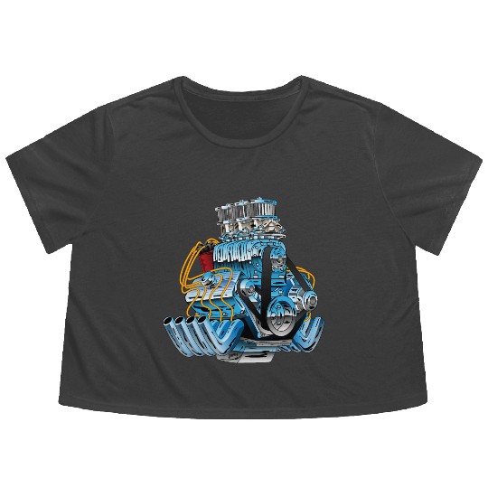 Hot Rod Race Car Dragster Engine Cartoon Flowy Cropped Tees