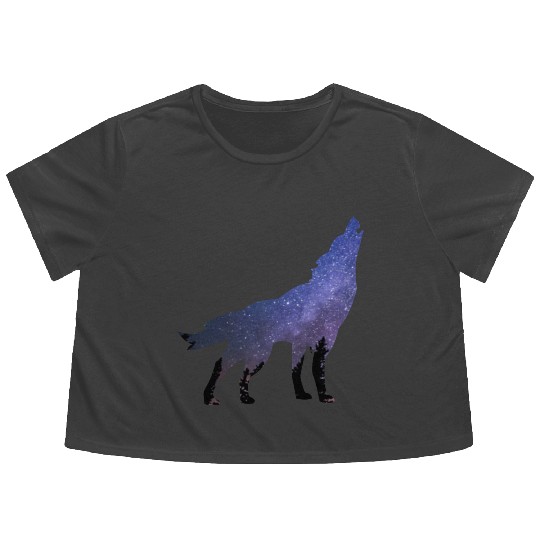 Wolf wolves galaxy howl Flowy Cropped Tees