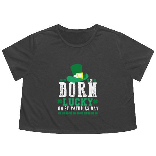 Born Lucky on St Patricks Day Birthday Toddler Flowy Cropped Tees