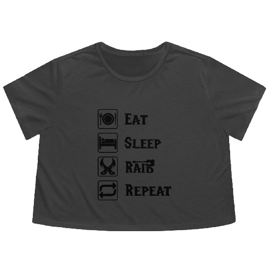 Eat sleep raid repeat world of warcraft present Flowy Cropped Tees
