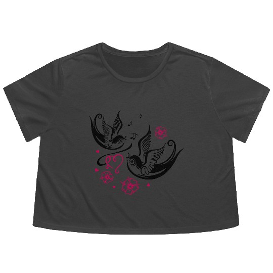 Sakura Cherry Blossom Swallow Birds Spring Flowers Flowy Cropped Tees