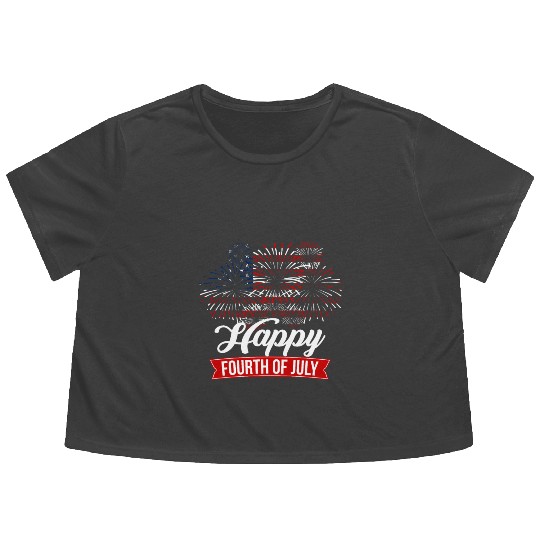 Fourth Of July Flowy Cropped Tees USA Flag Fireworks 4th of