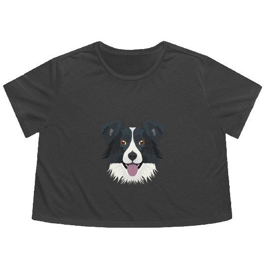 Illustration Border Collie Flowy Cropped Tees