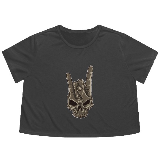 Devil Horns Sign | Heavy Metal Hand Gesture Music Flowy Cropped Tees