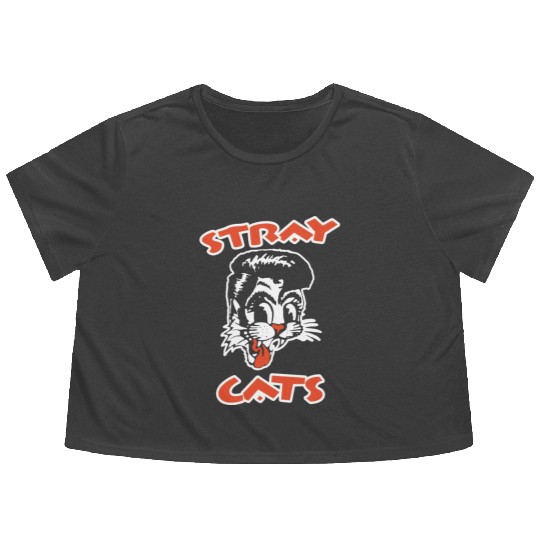 STRAY CATS Rockabilly Cool Cat Tattoo Flowy Cropped Tees