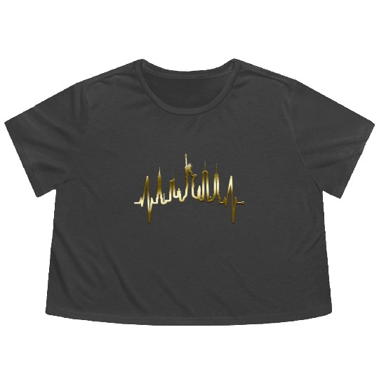 New York City Heartbeat Manhattan Skyline USA Gold Flowy Cropped Tees