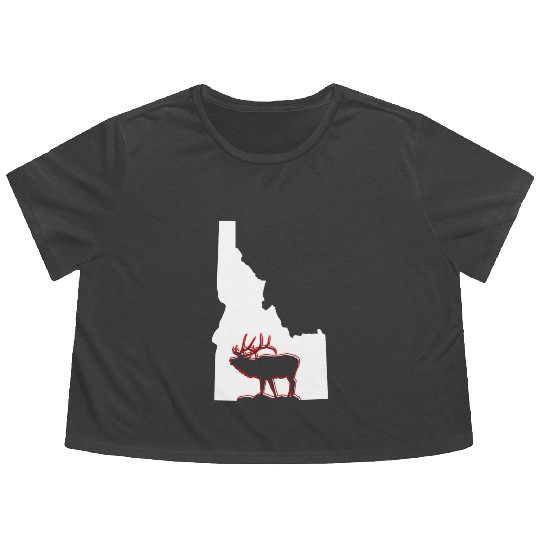 Idaho state with outline of Elk inside combi Flowy Cropped Tees