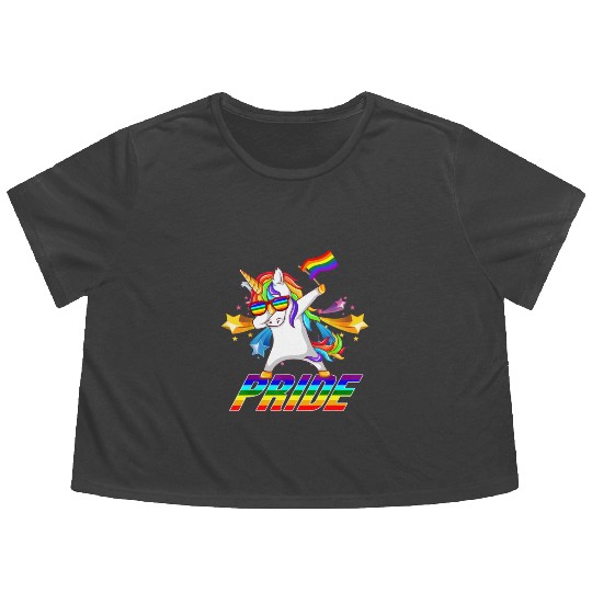 Dabbing Unicorn Lgbt Gay Pride Flowy Cropped Tees