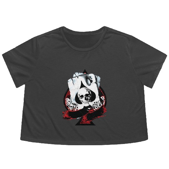Scorched Ace Of Spades Poker Dice Skull Flowy Cropped Tees