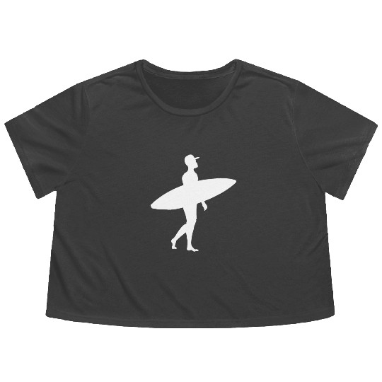 Surfer Surfboard Ocean Vacation Beach Flowy Cropped Tees