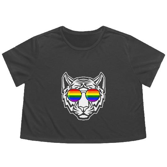 Pride LGBT Tiger Rainbow Sunglasses Flowy Cropped Tees