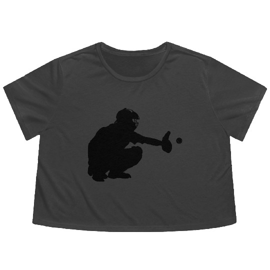 Baseball catcher waiting to catch a pitch Flowy Cropped Tees