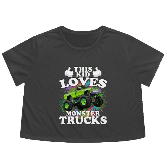 This Kid Loves Monster Trucks Flowy Cropped Tees