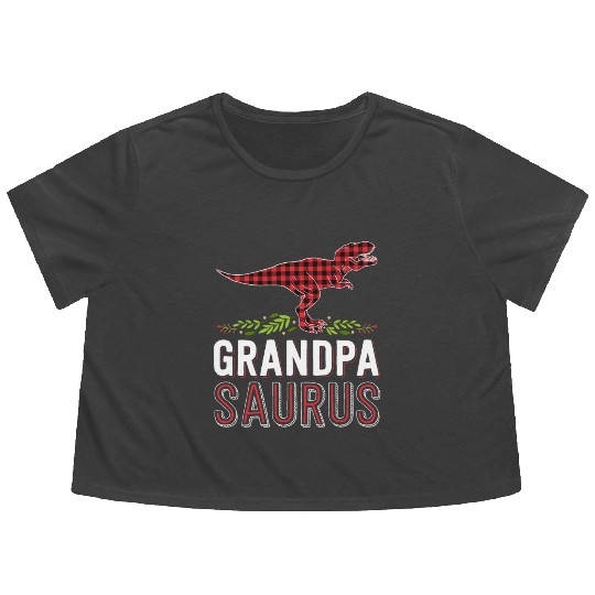 Grandpa Saurus T Rex Red Plaid Matching Family Flowy Cropped Tees