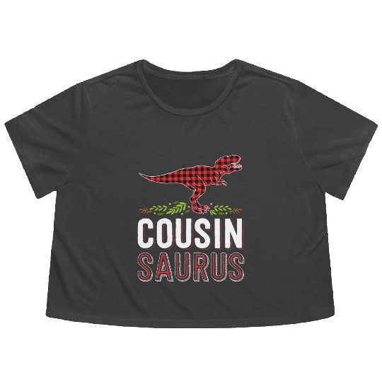 Cousin Saurus T Rex Red Plaid Matching Family Flowy Cropped Tees
