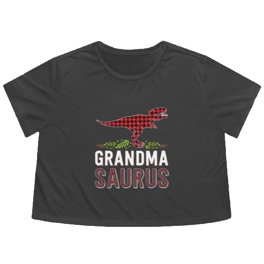 Grandma Saurus T Rex Red Plaid Matching Family Flowy Cropped Tees