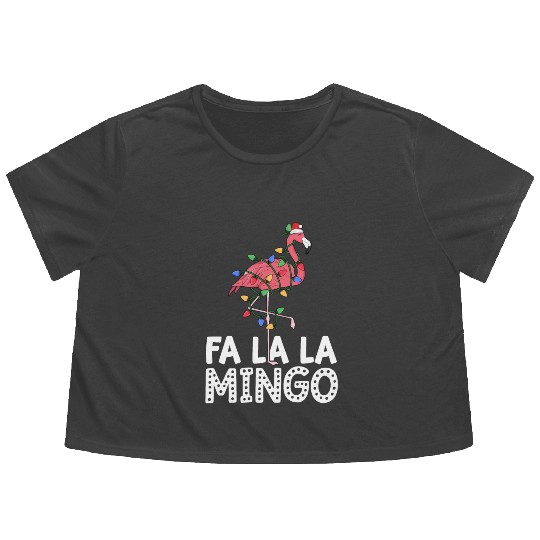 Fa La La Mingo Flamingo Christmas Tree Lights Flowy Cropped Tees
