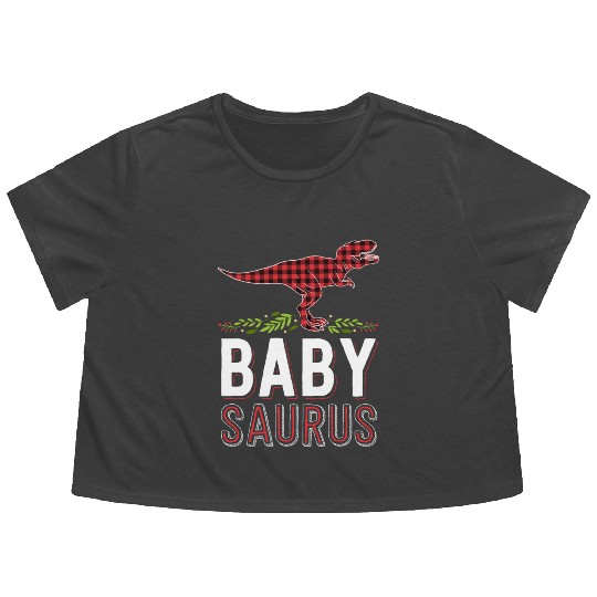 Baby Saurus T Rex Kid Red Plaid Matching Family Flowy Cropped Tees