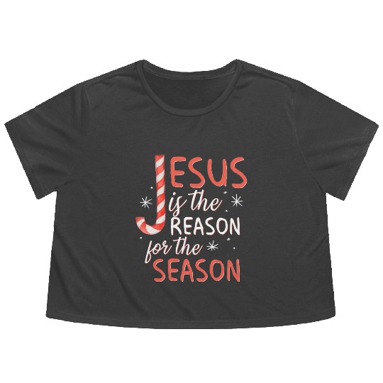 Jesus Is The Reason For The Season Candy Cane Chr Flowy Cropped Tees