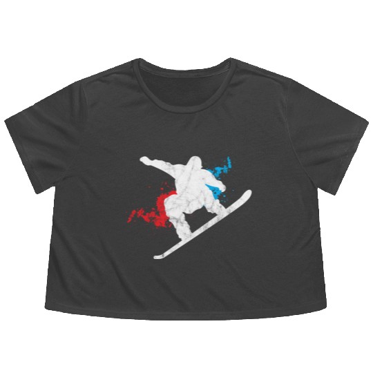 Snowboard Boarder Splash Winter Sport Birthday Flowy Cropped Tees