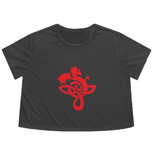Celtic Symbols Dragon Red Gift Idea Flowy Cropped Tees