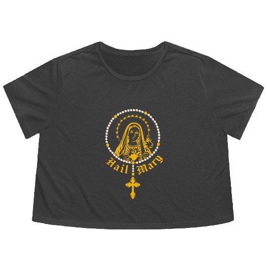 Hail Mary Rosary Prayer Catholic Religion Church Flowy Cropped Tees
