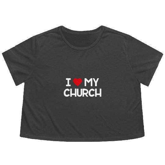I Love My Church, Heart, Bible, Christian, Flowy Cropped Tees