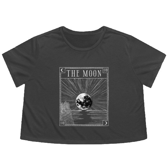 Moon Tarot Card XVIII Occult Witchcraft Gothic Flowy Cropped Tees