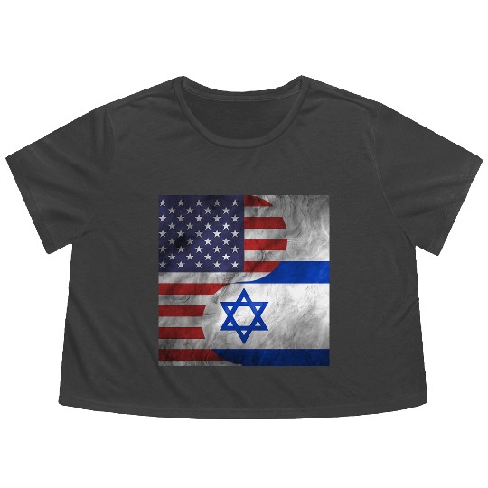 USA Israel Dual Yin Yang Flag Flowy Cropped Tees
