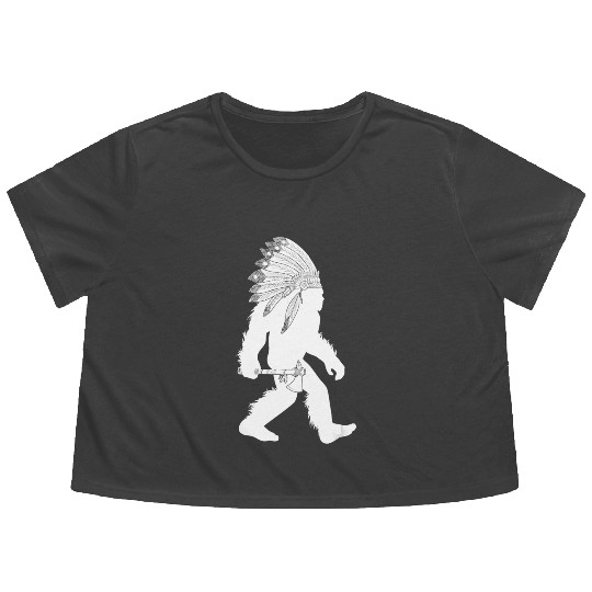 native american bigfoot wearing head holding Flowy Cropped Tees
