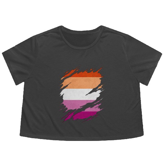 Lesbian Pride Flag Ripped Reveal Flowy Cropped Tees