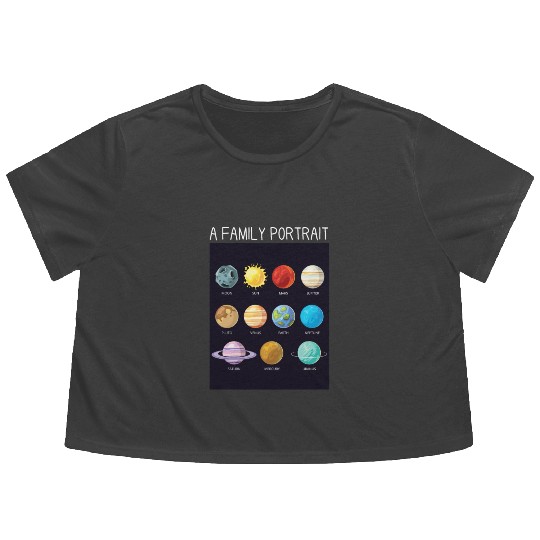 Outer Space Nerd Solar System Planets Sun Moon Flowy Cropped Tees