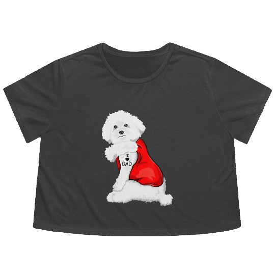 Funny bichon frise Dog I Love Mom Tattoo Lover Flowy Cropped Tees