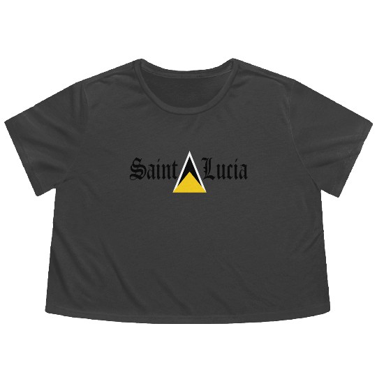 Saint Lucia Flag Blackletter St Lucia Caribbean Flowy Cropped Tees
