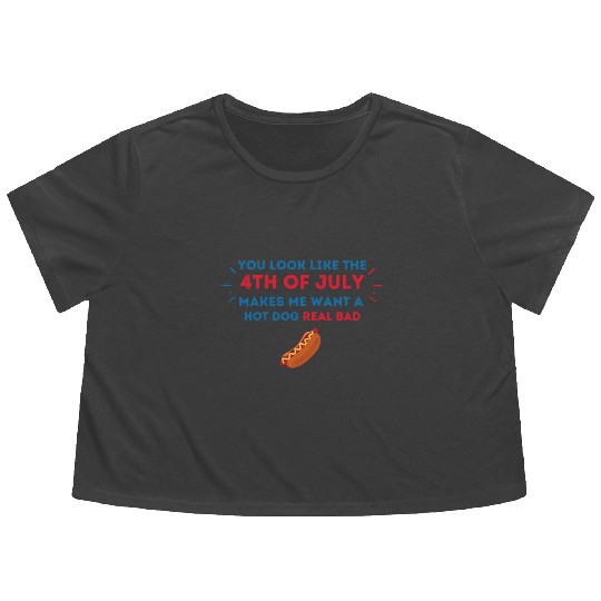 4th Of July Makes Me Want A Hot Dog Real Bad Flowy Cropped Tees