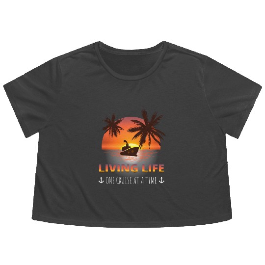 Cruise Ship Vacation Living Life One Cruise At A T Flowy Cropped Tees
