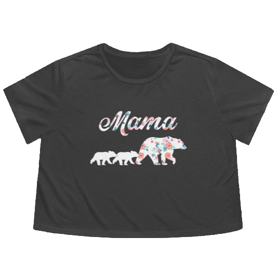 Floral Mama Bear Mom of 2 Mama Bear and Cubs Flowy Cropped Tees